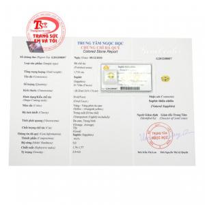 Saphir vàng ép vỉ quyền lực có giấy kiểm định đá quý uy tín.