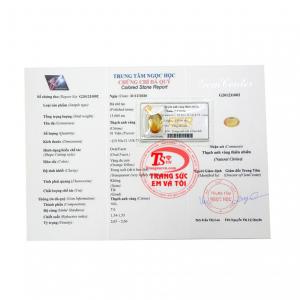 Thạch anh vàng ép vỉ may mắn có giấy kiểm định đá quý uy tín.