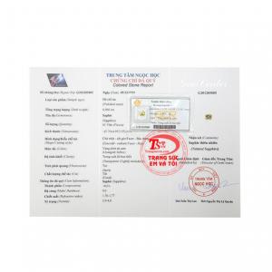 Viên saphir vàng mệnh kim có giấy kiểm định đá quý.