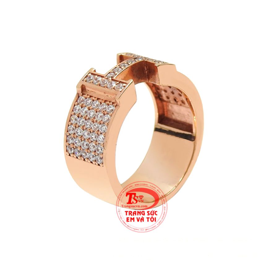 Nhẫn nam chữ H vàng hồng chất lượng thiết kế với kiểu dáng bắt mắt và đầy thời trang. 