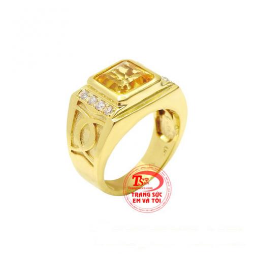 Nhẫn nam thạch anh vàng ấn tượng