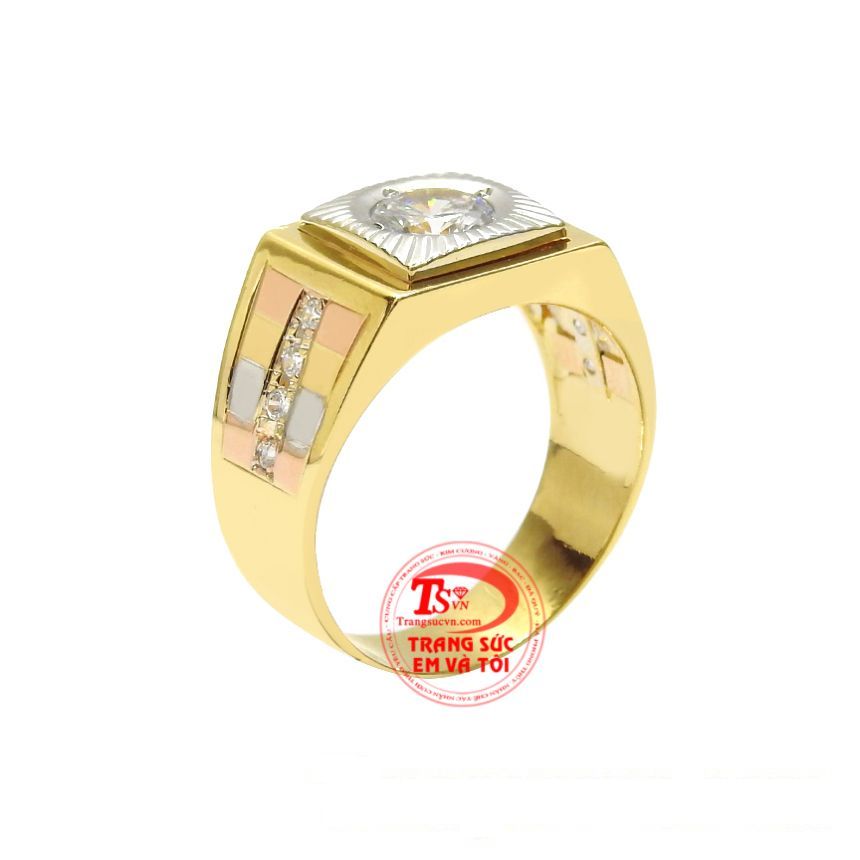 Nhẫn vàng phái mạnh thời trang được chế tác độc đáo, kết hợp hài hòa giữa vàng trắng, vàng màu và vàng hồng. 