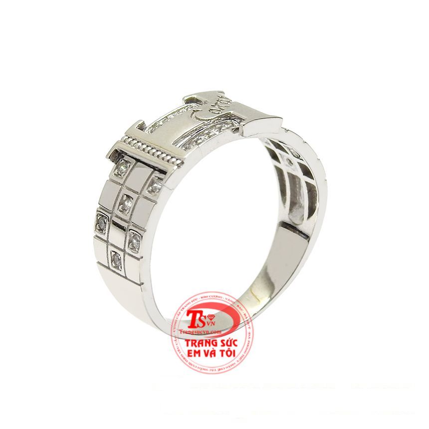 Nhẫn vàng trắng nam tính đẹp thiết kế đơn giản thể hiện được cá tính người dùng.