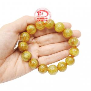 Chuỗi thạch anh tóc 14mm thịnh vượng có giấy kiểm định đá quý uy tín.