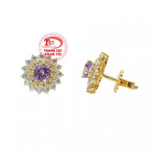 Hoa tai thạch anh tím nữ tính chất lượng có giấy kiểm định đá quý.