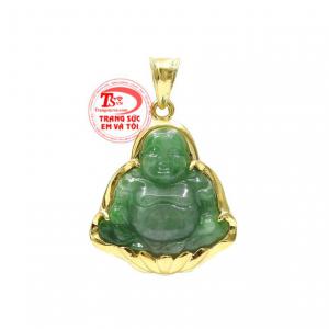 Mặt phật di lặc jadeite an nhiên được chế tác từ vàng tây 14k bền đẹp.