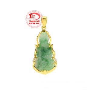 Mặt phật Quan Âm cẩm thạch an nhiên bọc vàng 14 bền đẹp, chất lượng, chạm khắc tinh xảo.