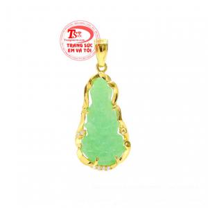 Mặt Phật Quan Âm phước lành ngọc cẩm thạch thiên nhiên bọc vàng 14k bền đẹp, chất lượng.