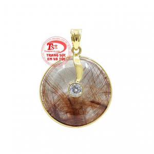 Mặt thạch anh tóc nữ đẹp bọc vàng 14k sáng bóng.