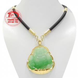 Bộ trang sức di lặc jadeite an khang kết hợp dây cao su bọc vàng cùng mặt phật đá quý bọc vàng.