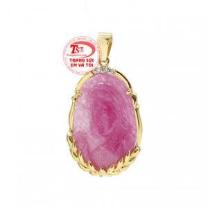 Mặt Đức Mẹ Ruby Thánh Thiện bọc vàng 14k chạm khắc đẹp, tinh tế.