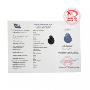 Mặt Quan Âm saphir bình an có giấy kiểm định đá quý.