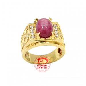 Nhẫn nam ruby sao ấn tượng có giấy kiểm định đá quý.