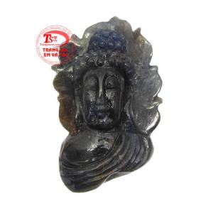 Phật Thích Ca Mâu Ni hạnh phúc được chạm khắc bằng đá sapphire thiên nhiên cao cấp.